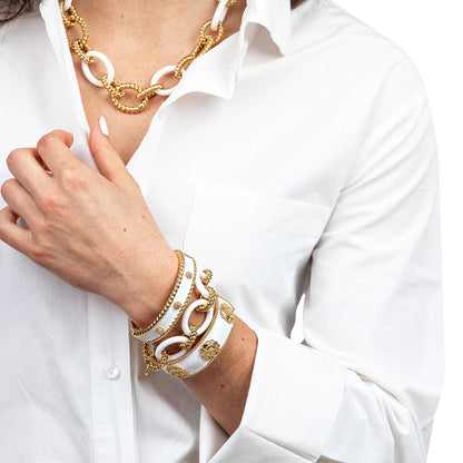 Capucine De Wulf Berry Enamel Small Hinged Cuff in White