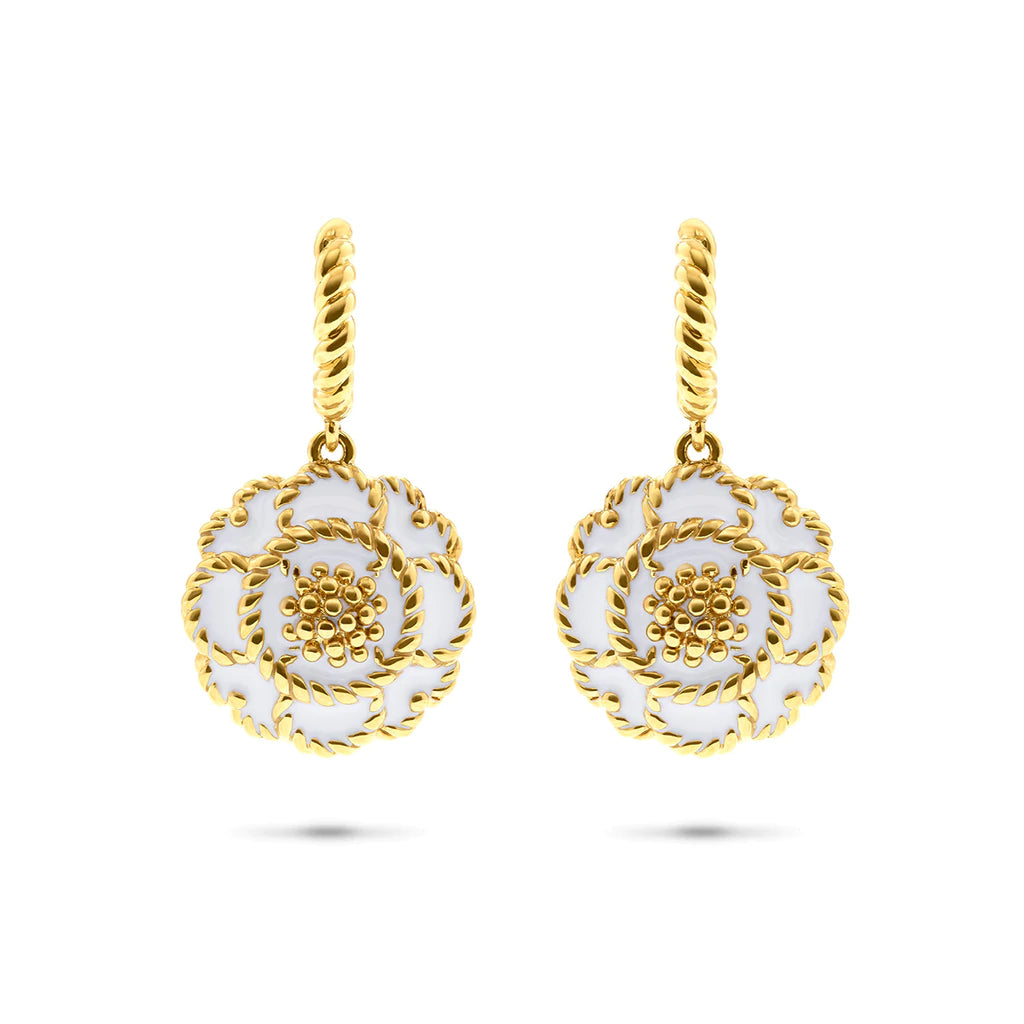 Capucine De Wulf Capucine Enamel Blossom Drop Earrings in White
