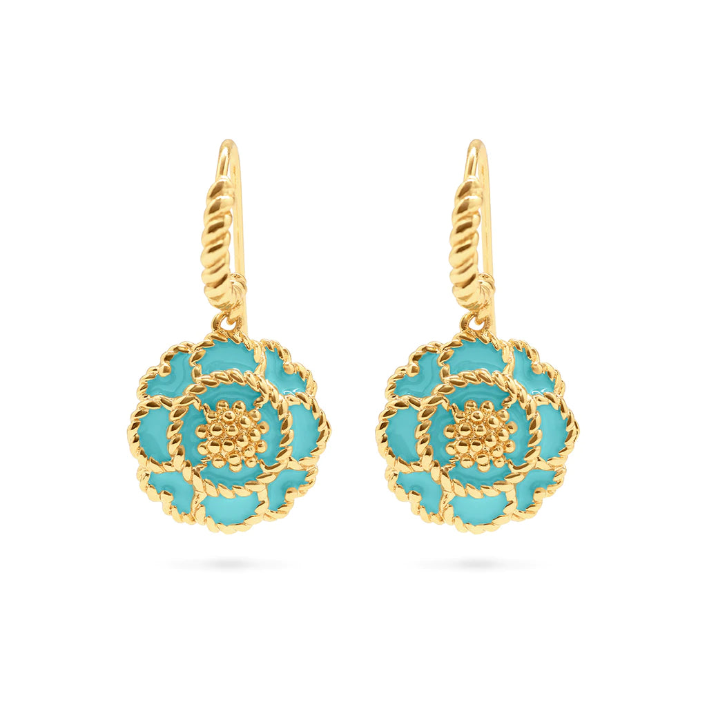 Capucine De Wulf Capucine Enamel Blossom Drop Earrings in Turquoise
