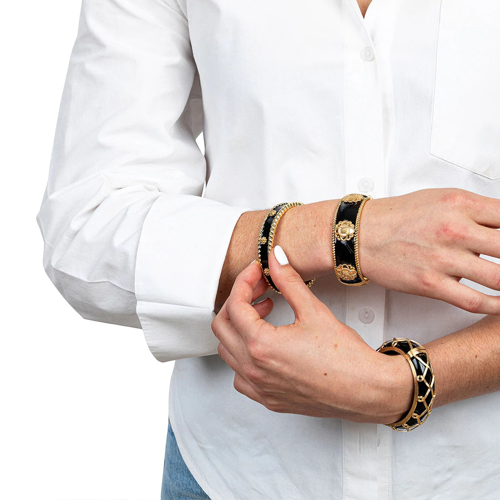 Capucine De Wulf Blossom Enamel Hinged Cuff in Black