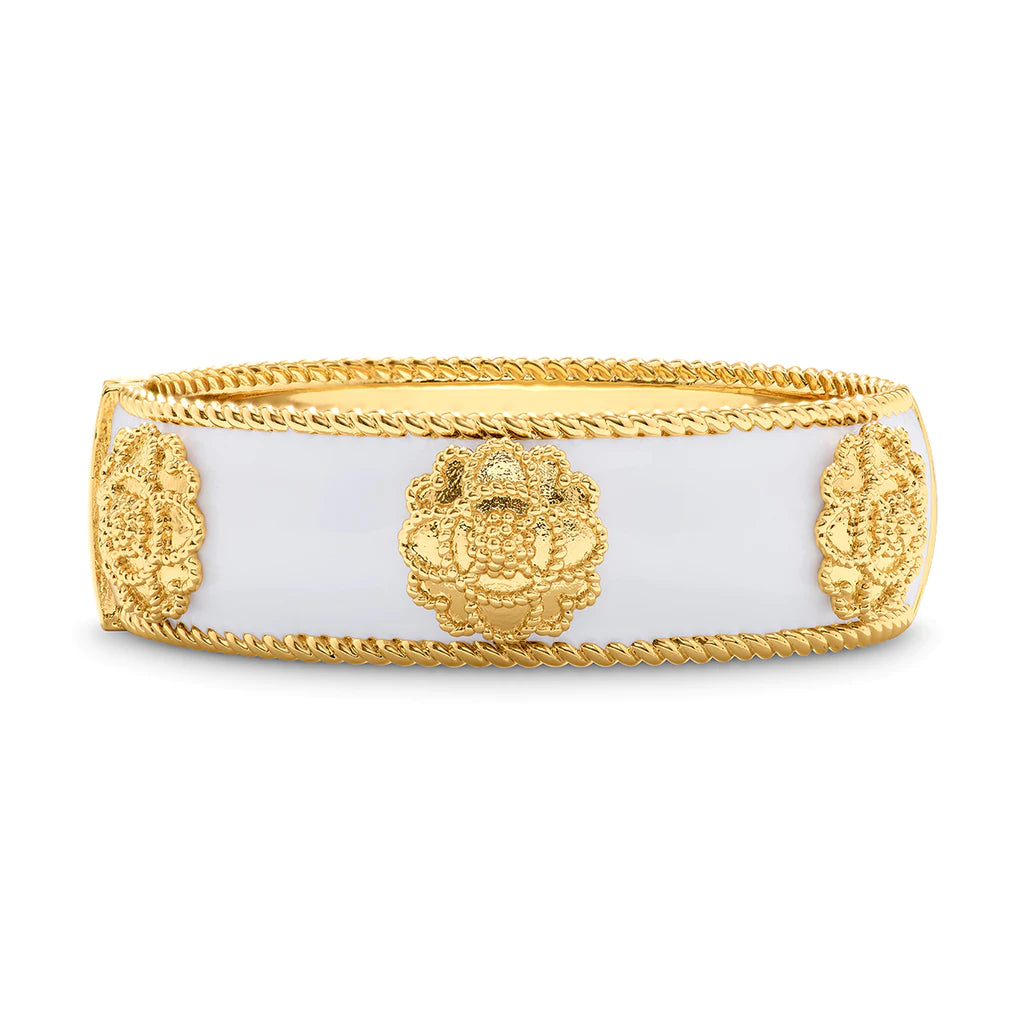 Capucine De Wulf Blossom Enamel Hinged Cuff in White