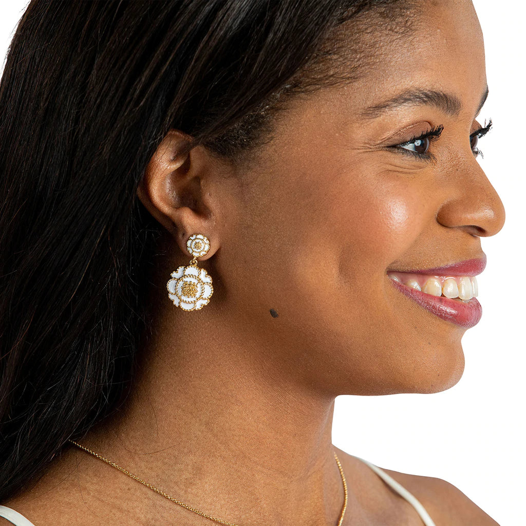 Capucine De Wulf Blossom Enamel Double Drop Earrings in White