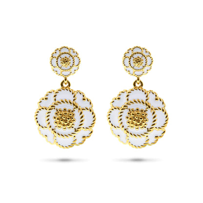 Capucine De Wulf Blossom Enamel Double Drop Earrings in White