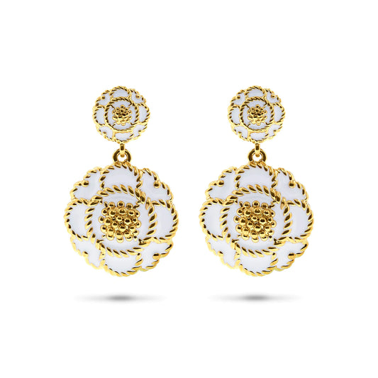 Capucine De Wulf Blossom Enamel Double Drop Earrings in White