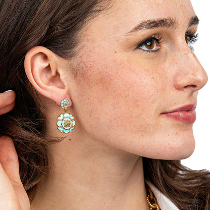 Capucine De Wulf Capucine Enamel Blossom Double Drop Earrings in Turquoise