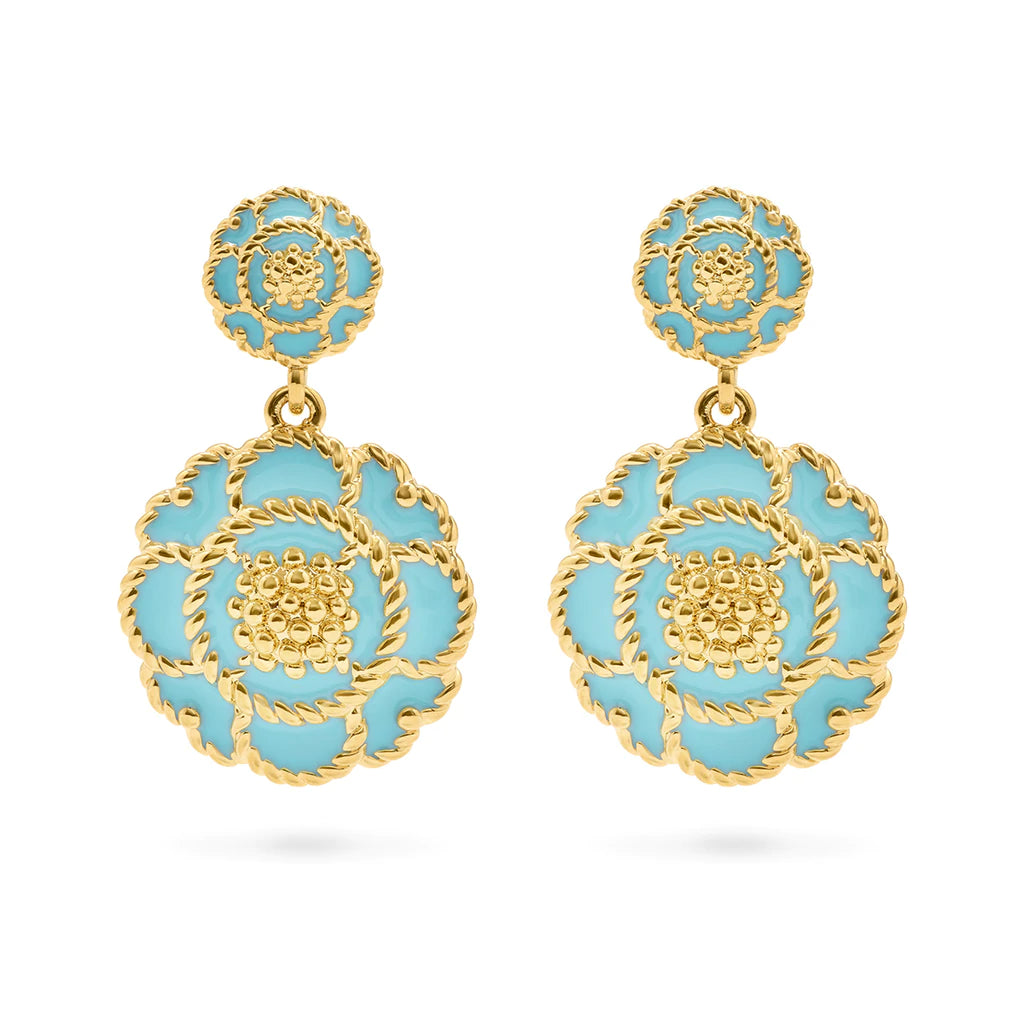 Capucine De Wulf Capucine Enamel Blossom Double Drop Earrings in Turquoise