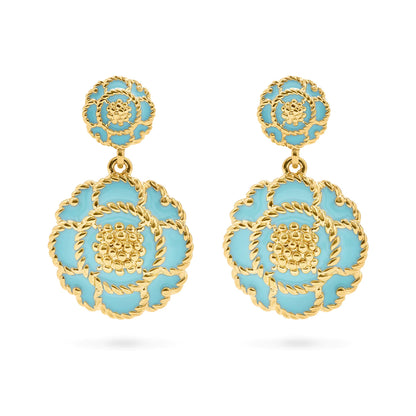 Capucine De Wulf Capucine Enamel Blossom Double Drop Earrings in Turquoise