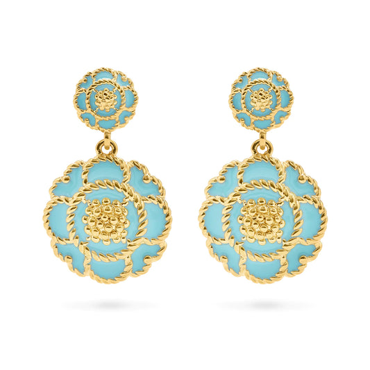 Capucine De Wulf Capucine Enamel Blossom Double Drop Earrings in Turquoise