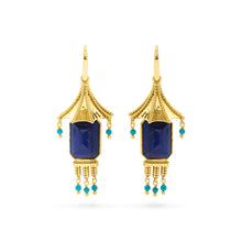 Load image into Gallery viewer, Capucine De Wulf Gem Pagoda Bead earrings Recon Lapis/Turquoise
