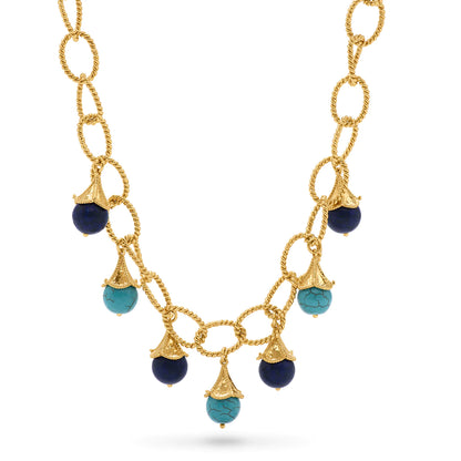 Capucine De Wulf Pagoda Bead necklace in Recon Lapis/Turquoise