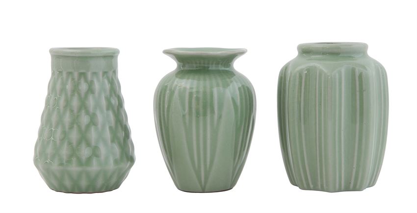 Jade Green Stoneware Vase Set w/ Crackle Glaze Finish