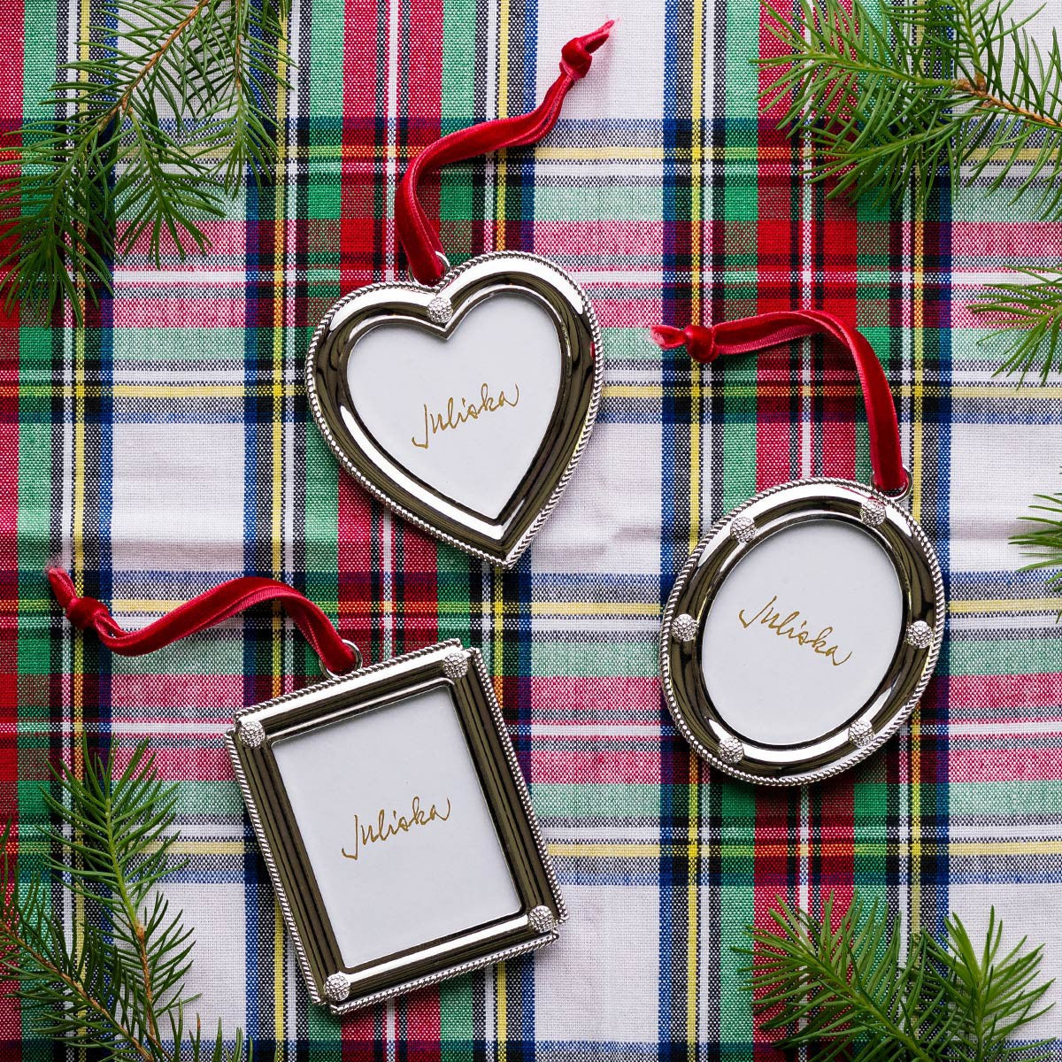Berry & Thread Silver Metal Frame Ornaments, Set of 3 - Juliska