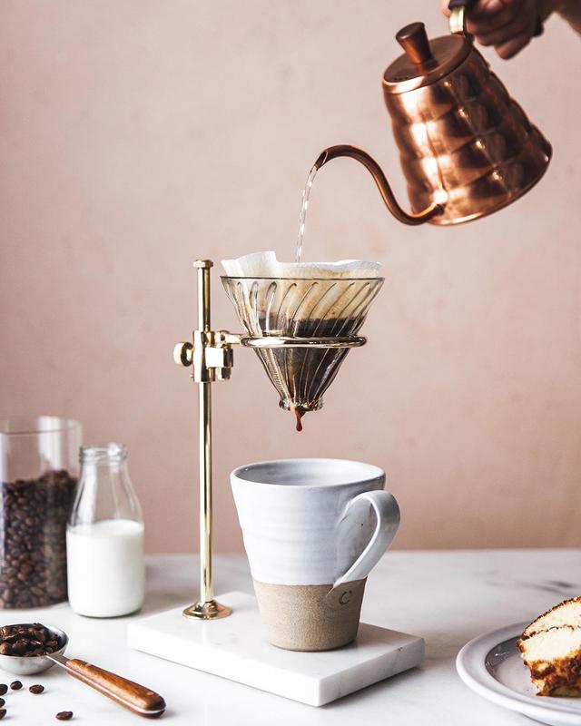 Farmhouse Pottery Brass and Marble Pour Over Stand