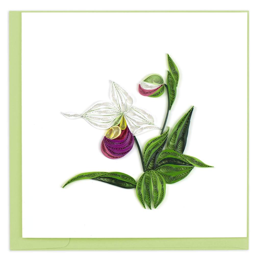 Quilling Card - Pink and White Lady Slipper Greeting Card