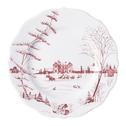 Country Estate Winter Frolic Dinner Plate in Ruby