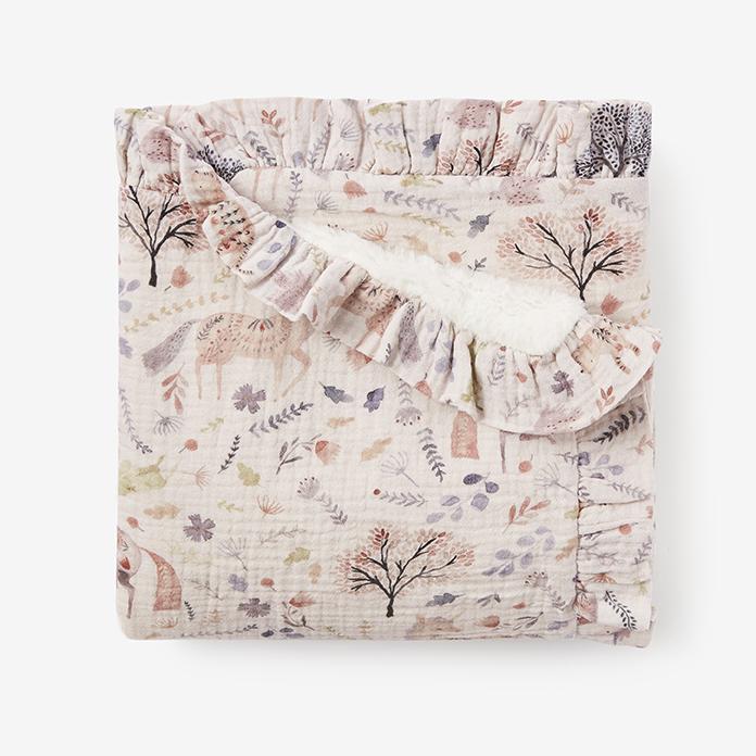 Elegant Baby Unicorn Print Organic Muslin Baby Blanket with Fur Back