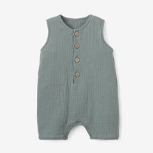 Load image into Gallery viewer, Elegant Baby Sage Organic Muslin Button Down Shortall