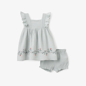 Elegant Baby Embroidered Muslin Dress with Bloomers-3-6M