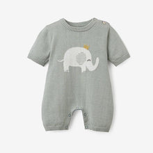 Load image into Gallery viewer, Elegant Baby Prince Elephant Knit Shortall Baby Romper