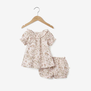 Elegant Baby Woodland Print Organic Muslin Collard Dress & Bloomer Set