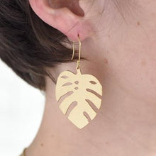 Load image into Gallery viewer, Ink + Alloy Small Monstera Leaf Brass Earring