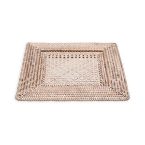 Rattan Square Plate Charger in White Natural