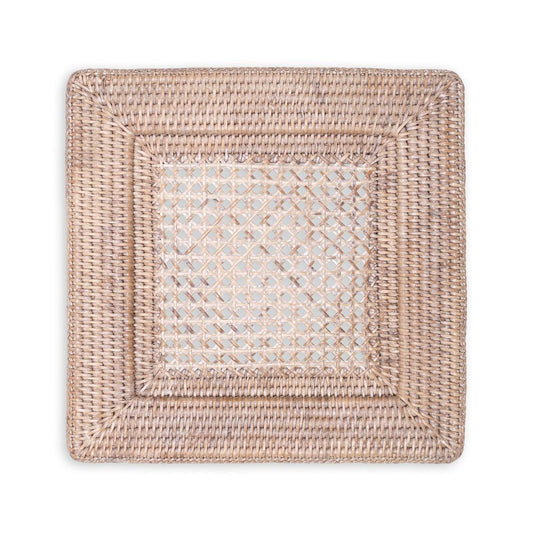 Rattan Square Plate Charger in White Natural
