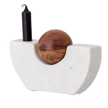Load image into Gallery viewer, Marble Taper Holder w/ Wood Ball, White