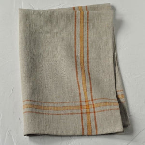 Linen Kitchen Tea Towel - Natural/Gold/Orange Plaid