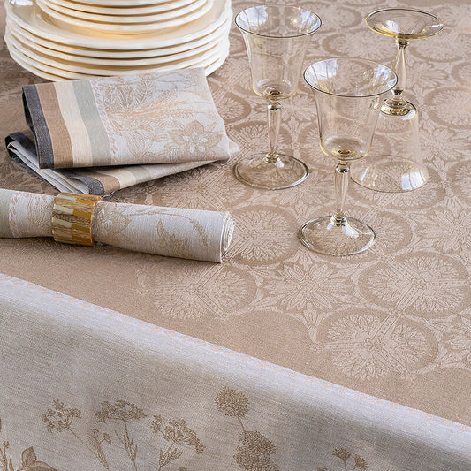 Jacquard Francais Instant Bucolique Beige Tablecloth 69" X 98"