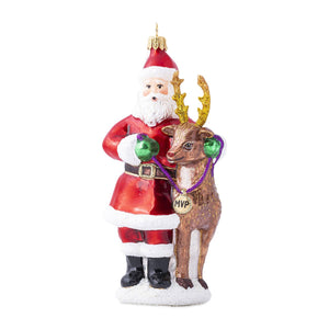 Juliska Country Estate Reindeer Games Santa and Rudolph Glass Ornament
