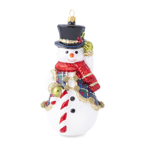 Juliska Berry & Thread Tartan Snowman Glass Ornament