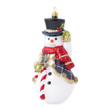 Load image into Gallery viewer, Juliska Berry &amp; Thread Tartan Snowman Glass Ornament