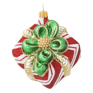 Juliska Berry & Thread Red & White Stripe Present Glass Ornament