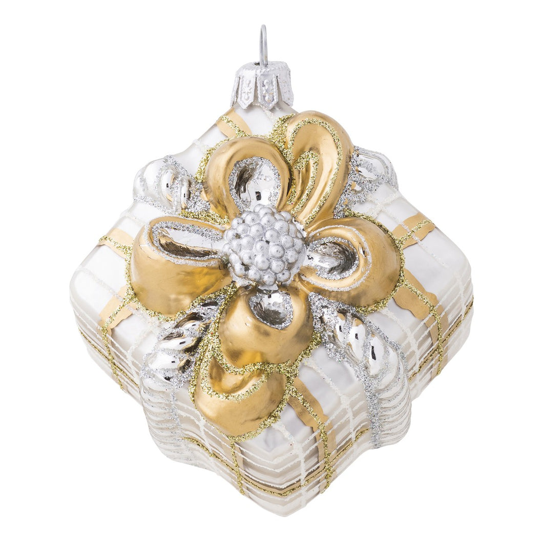 Juliska Berry & Thread Gold & Silver Tartan Present Glass Ornament