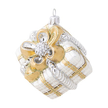 Load image into Gallery viewer, Juliska Berry &amp; Thread Gold &amp; Silver Tartan Present Glass Ornament