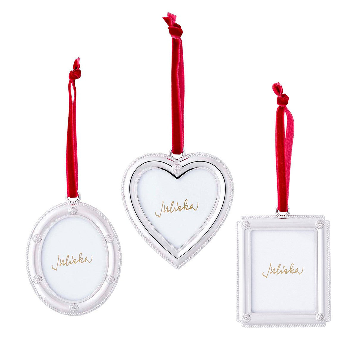 Berry & Thread Silver Metal Frame Ornaments, Set of 3 - Juliska
