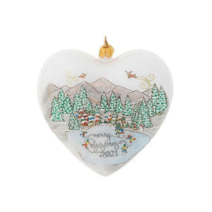 Juliska Berry & Thread North Pole Merry Christmas 2021 Heart Glass Ornament
