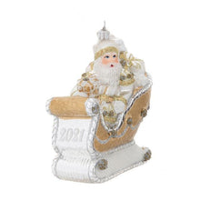 Load image into Gallery viewer, Berry &amp; Thread Gold &amp; Silver Santa in Sleigh Glass Ornament, 2021 (Limited Edition) - Juliska