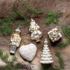 Juliska Berry & Thread Gold & Silver Tartan Present Glass Ornament